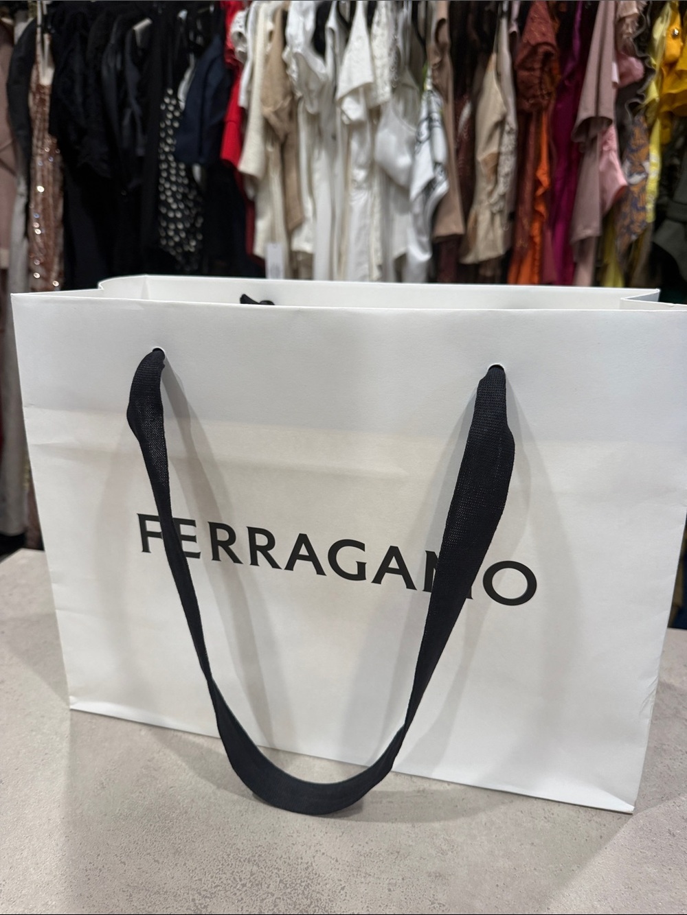 Salvatore Ferragamo White Shopping Tote with Black Ribbon Handles